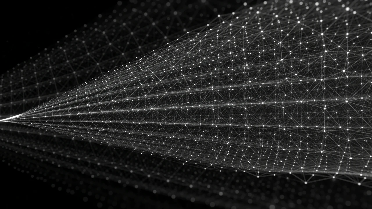 Light moves through a dense network of neural connections.